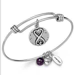 Unwritten Sisters Stainless Steel Adjustable Amethyst Charm Bracelet